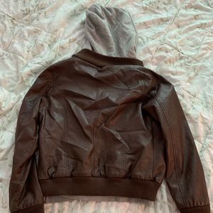 EUC Obey Brown Pleather Jacket W/ Hoodie